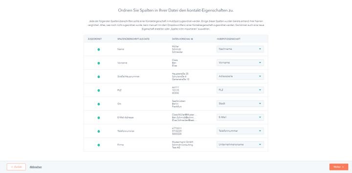 Der Datenimport geht schnell von der Hand und verlangt nur ein kurzes Mapping der wichtigsten Felder von Ihnen