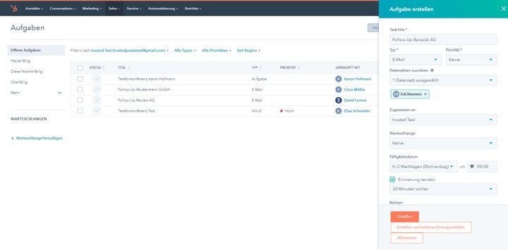In der Aufgabenverwaltung von HubSpot planen Sie Termine und To-Dos für Ihre Deals