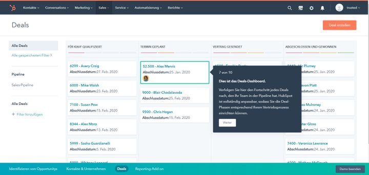 HubSpot führt Sie mit einer interaktiven Demo durch das System und bringt Ihnen alles bei, was Sie wissen müssen