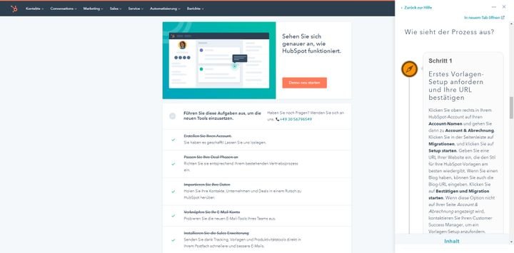 Über die In-App-Hilfe gelangen Sie schnell ins Online-Helpcenter und die Wissensdatenbank von HubSpot