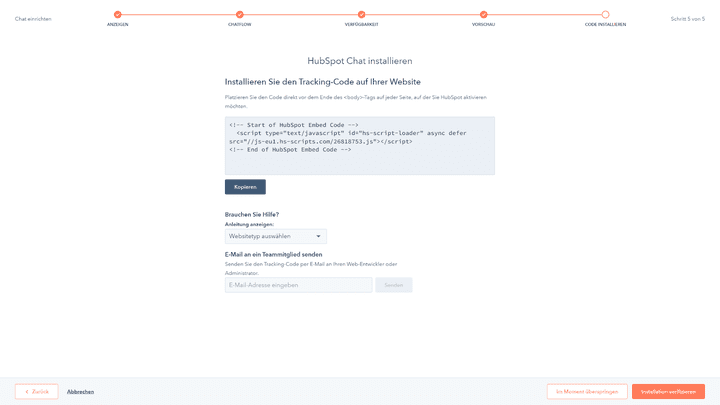 Der fertige Tracking-Code muss dann nur noch auf der gewünschten Website eingebunden werden