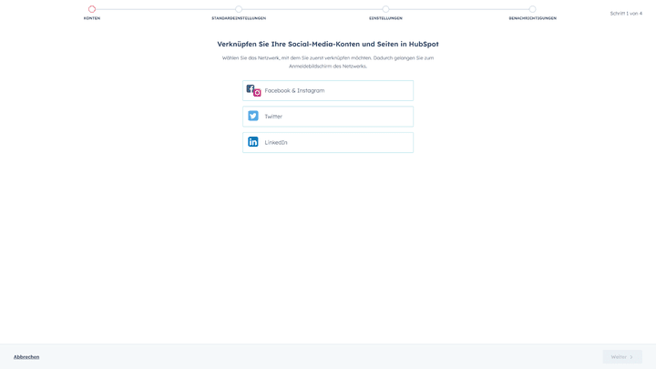 Neben Facebook und Twitter können Sie auch Ihren LinkedIn-Account in wenigen Schritten mit HubSpot verbinden