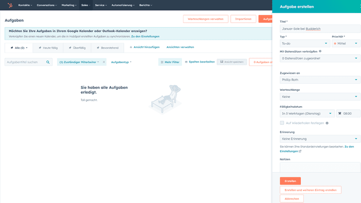 Aufgaben erstellen Sie ganz einfach manuell, fügen Deadlines und Details hinzu und weisen Mitarbeiter:innen an