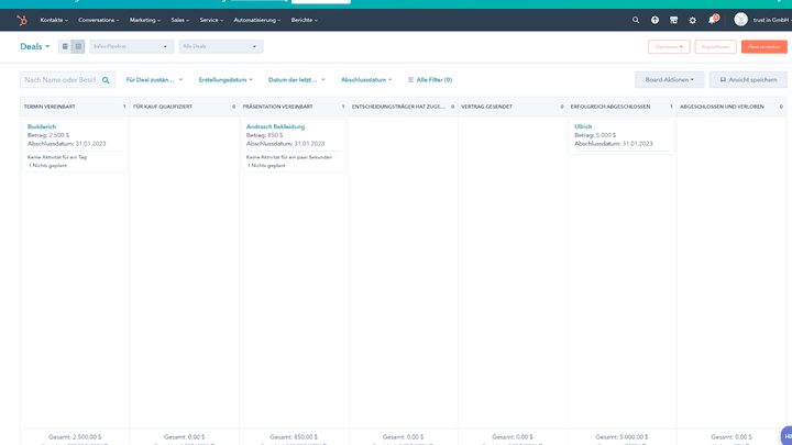 Ein Blick auf unsere Sales-Pipeline in der Hauptansicht