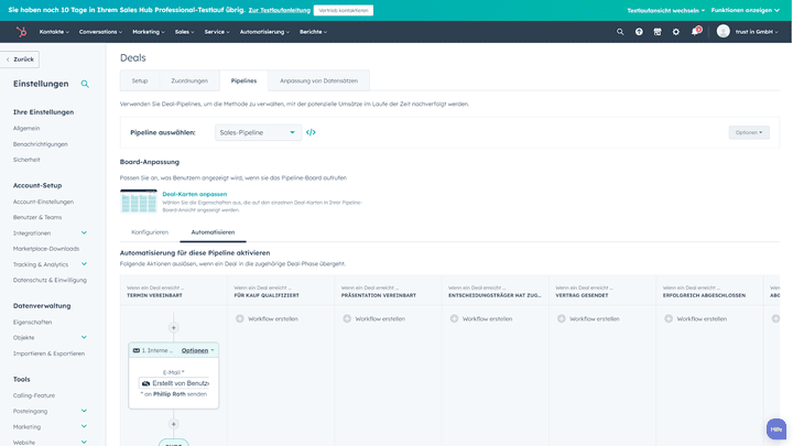 Deal-Automatisierungen sind ab HubSpot Professional möglich