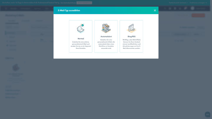 Marketing-E-Mails können Sie mit verschiedenen E-Mail-Typen und automatisch versenden