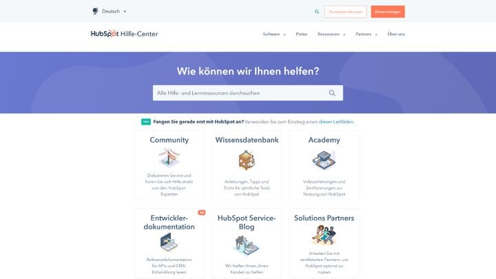 Ein Einblick in das Hilfe-Center von HubSpot
