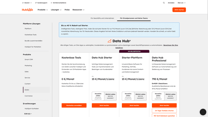 Die Data Hub muss nur einmal gezahlt werden und gilt für alle aktiven Lizenzen!