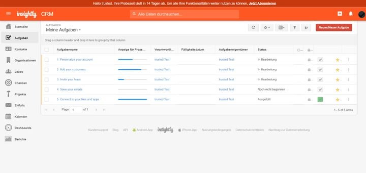 Planen Sie Aufgaben und Termine in Insightly, um keinen Lead zu vergessen