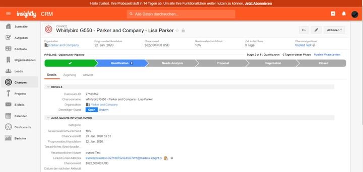 Die grafische Sales-Pipeline hilft Ihnen weiter - eine optionale Kanban-Ansicht wäre aber noch übersichtlicher