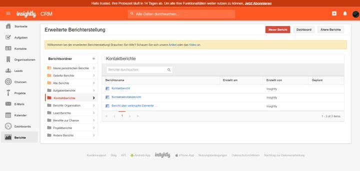 Die integrierten Standard-Berichte helfen Ihnen dabei, die wichtigsten Daten in übersichtliche Tabellen zu verpacken