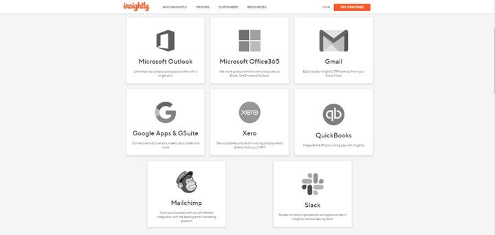 Einige der wichtigsten Schnittstellen von Insightly
