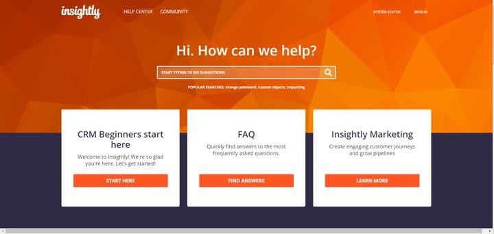 Im Insightly-Helpcenter finden Sie Starthilfe, Tutorials und FAQ