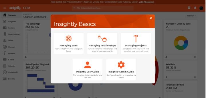 Insightlys Knowledge-Base hält viele nützliche Tutorials und Dokumentationen für Sie bereit