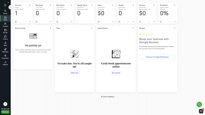 Die Keap-Oberfläche ist übersichtlich aufgebaut und die Navigation ein Kinderspiel
