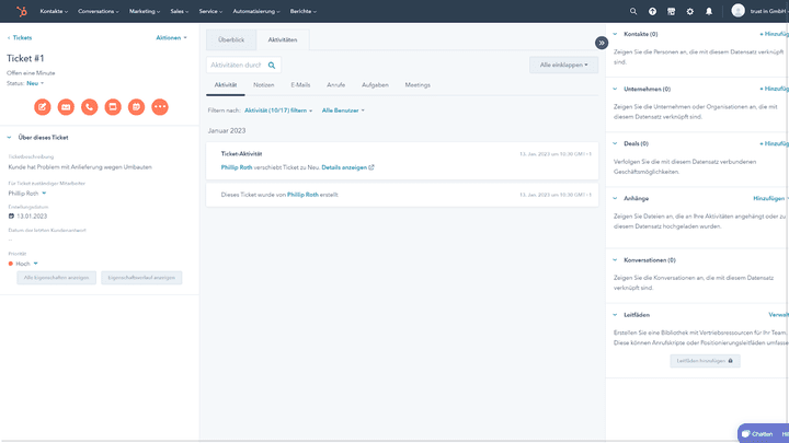 Mit HubSpot verwalten Sie Kundenanfragen und -Beziehungen auf einer zentralen Plattform