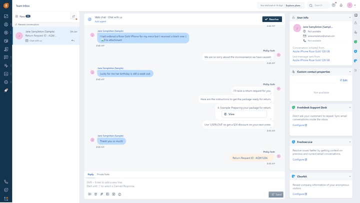 Feshsales ist ein kommunikatives CRM und verfügt über eine integrierte Live-Chat-Anwendung