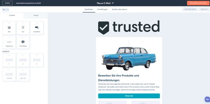 Mit HubSpot erstellen Sie beispielsweise E-Mail-Kampagnen oder Formulare für Landingpages und Co. im übersichtlichen Editor