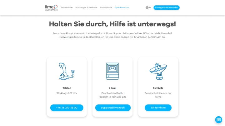 Der Lime Kundensupport ist breit aufgestellt und bietet auch deutschsprachigen Support