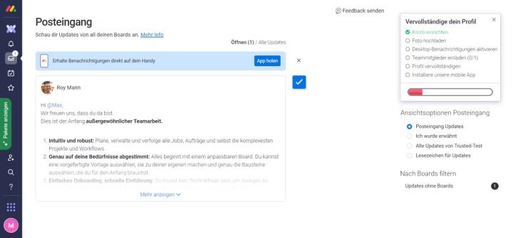Im Posteingang werden Erwähnungen und Benachrichtigungen gesammelt