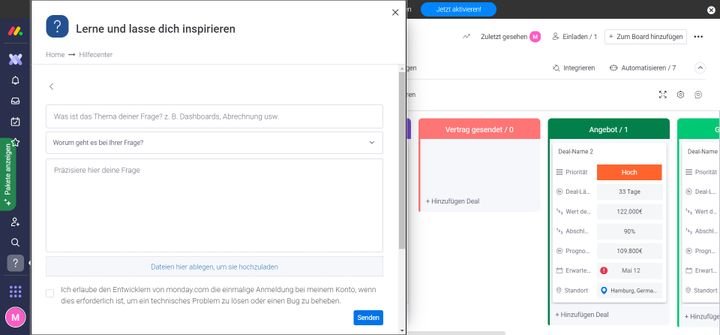 Das Supportteam des Anbieters kontaktieren Sie direkt aus dem Tool heraus
