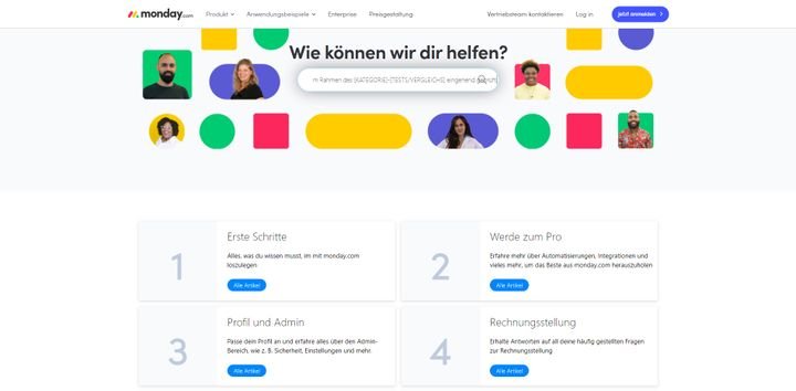 In der Umfangreichen Wissensdatenbank von monday finden Sie eine Reihe von Tutorials und Anleitungen