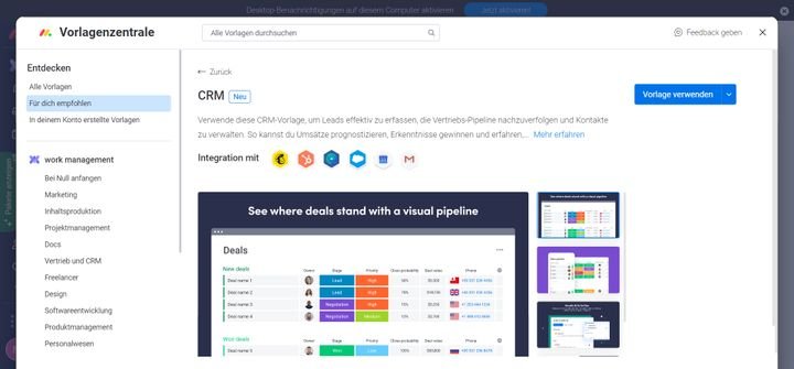 Je nach Board-Typ schlägt Ihnen das Tool bereits einige nützliche Integrationen und Schnittstellen vor
