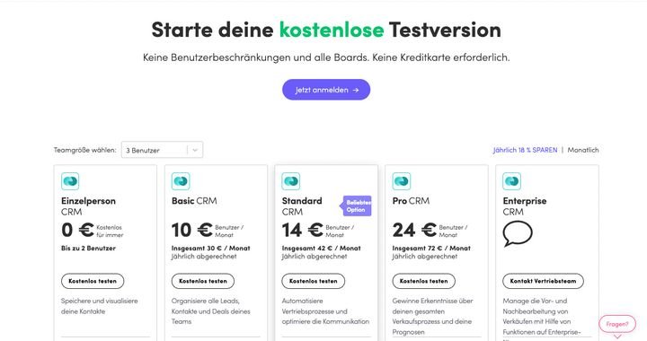 Ein Überblick über das Pricing von monday sales CRM