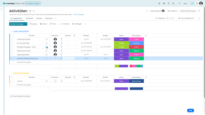 Das Aktivitäten-Board haben wir nach eigenen Anforderungen angepasst