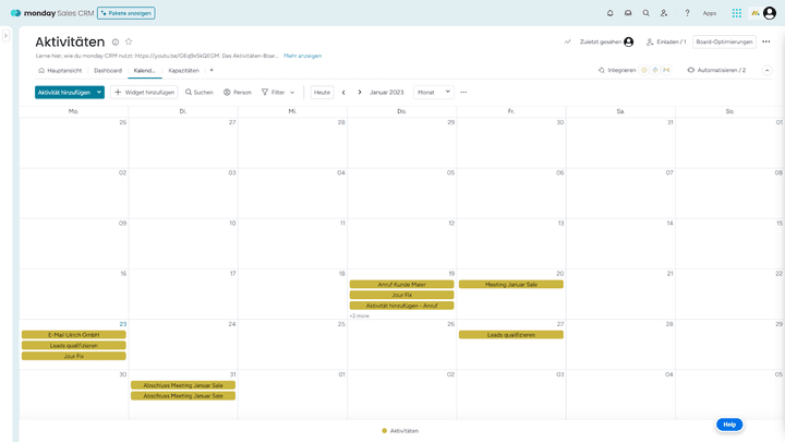 Die Kalenderansicht von monday CRM
