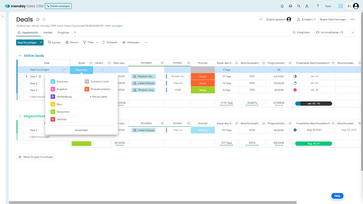 Im Test haben wir der Pipeline eine weitere Verkaufsphase hinzugefügt