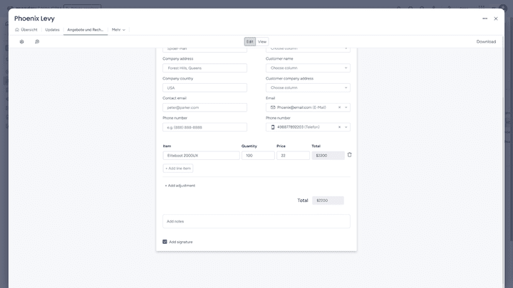 Das Erstellen von Angeboten und Rechnungen erledigen Sie direkt in monday
