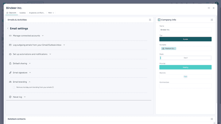 Sie können eigene Signaturen erstellen und auch das E-Mail-Branding von monday entfernen
