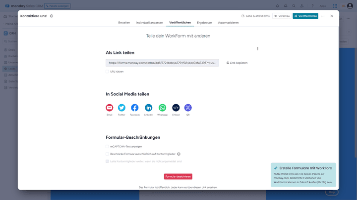 Webformulare erstellen Sie schnell dank der Vorlagen und können es auf verschiedenen Plattformen teilen