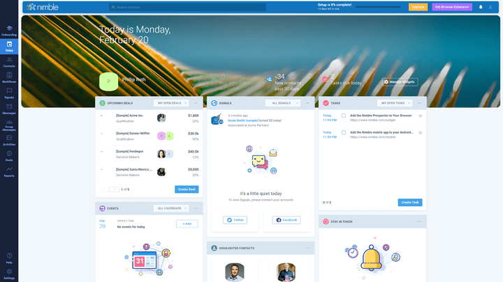 Auf der Startseite sehen Sie alle anstehenden Aufgaben, Aktivitäten und Verkaufsprozesse