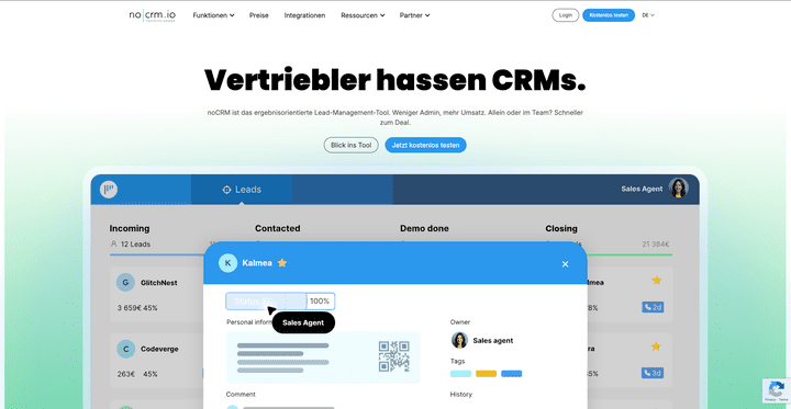 Die Startseite von noCRM