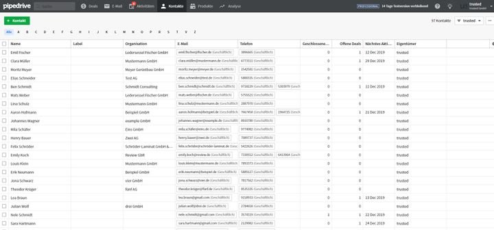 In der Kontaktdatenbank von Pipedrive sammeln Sie alle Daten zu Ihren Kunden und Leads