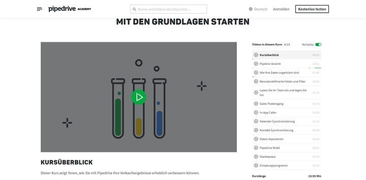 In der Pipedrive Academy finden Sie Kurse und Videoanleitungen zu so gut wie allen Features