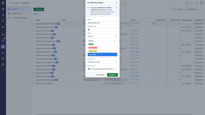 Neue Kontakte ordnen Sie direkt einer Kategorie zu und erkennen so “heiße” Leads