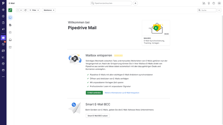 Mit Pipedrive integrieren Sie einfach Ihre bestehende E-Mail-Adresse in Ihr CRM-System