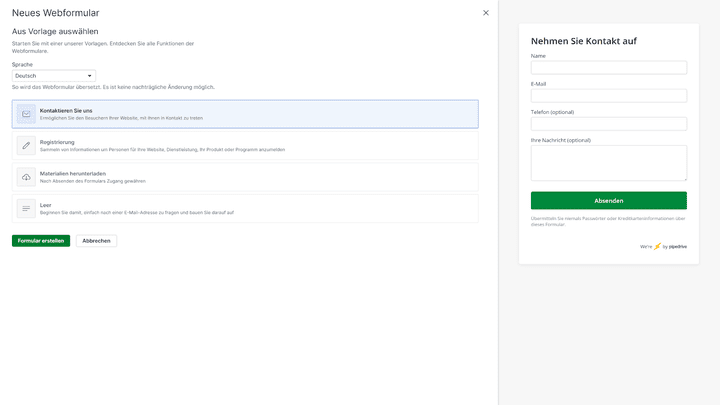 Neue Leads generieren Sie aus erstellbaren Webformularen, die Sie dann auf Ihrer Website platzieren