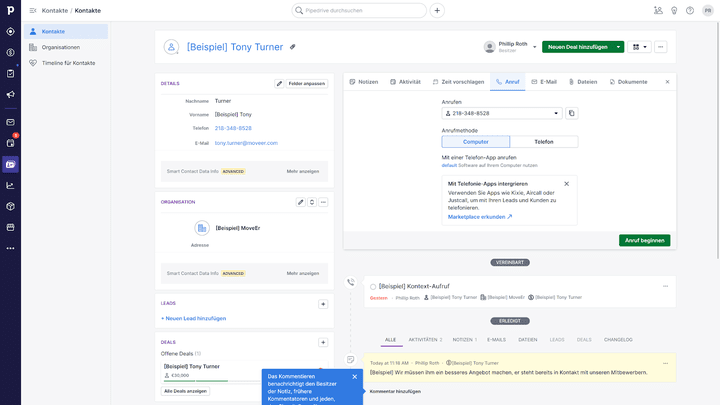 Für die Telefonie verknüpfen wir ab Professional entweder unser Handy oder greifen auf die cloudbasierte Telefonlösungen von Drittanbietern zurück