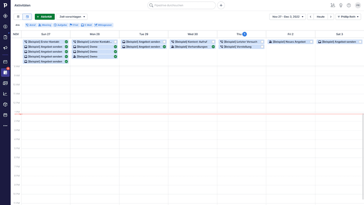 Der Pipedrive-Kalender bietet uns eine gute Übersicht und verhindert Terminkollisionen effektiv