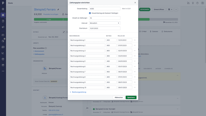 Keine Rechnungserstellung möglich, dafür planen wir aber die Zahlungstermine in unseren Deals
