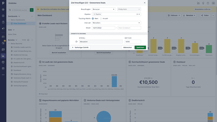 Für die Steigerung der Umsätze können Sie in Pipedrive eigene Zielvorgaben einfügen
