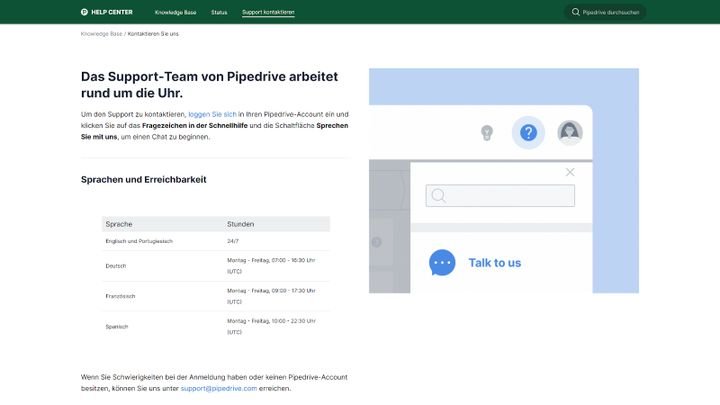 Das Pipedrive-Supportteam ist auch in deutscher Sprache erreichbar