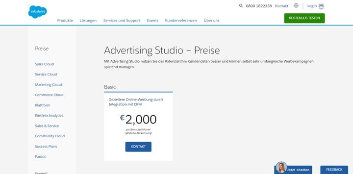 Das Advertising Studio der Marketing Cloud kostet rund 2.000 Euro pro Monat
