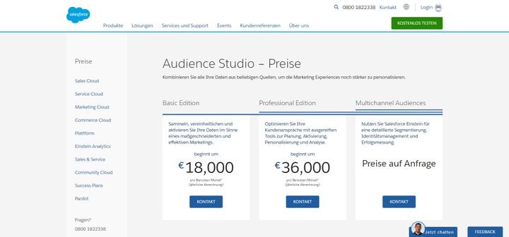 Wollen Sie das Audience-Modul der Marketing Cloud buchen, müssen Sie mit diesen Preisen rechnen