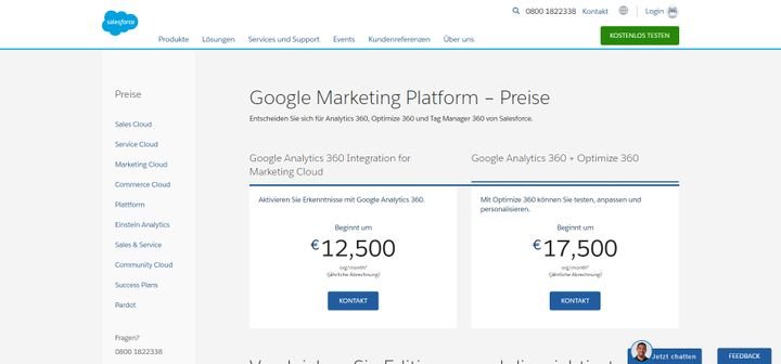 Die Google Marketing Plattform können Sie als eigenständiges Modul zu diesem Preis hinzufügen