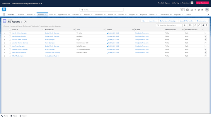 Ein Einblick in die Listenansicht der Kontakte